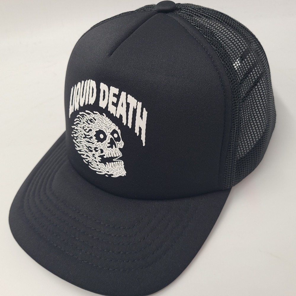 Liquid Death Hat Snapback Trucker Mesh Black White Skull Logo Water Promo Men